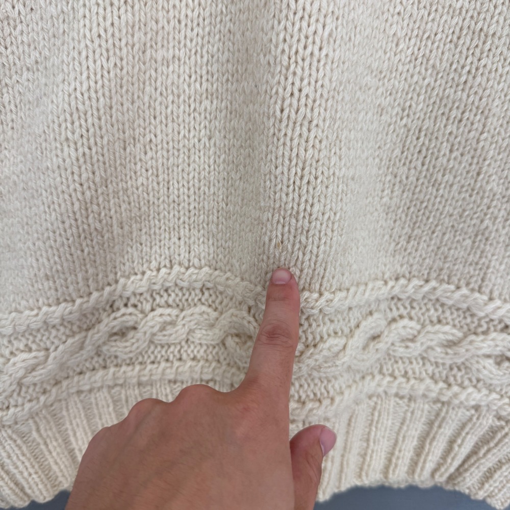 Vintage Polo Ralph Lauren Sweater Cream Hand Knit Wool Cable V-Neck Size Medium - Picture 4 of 7